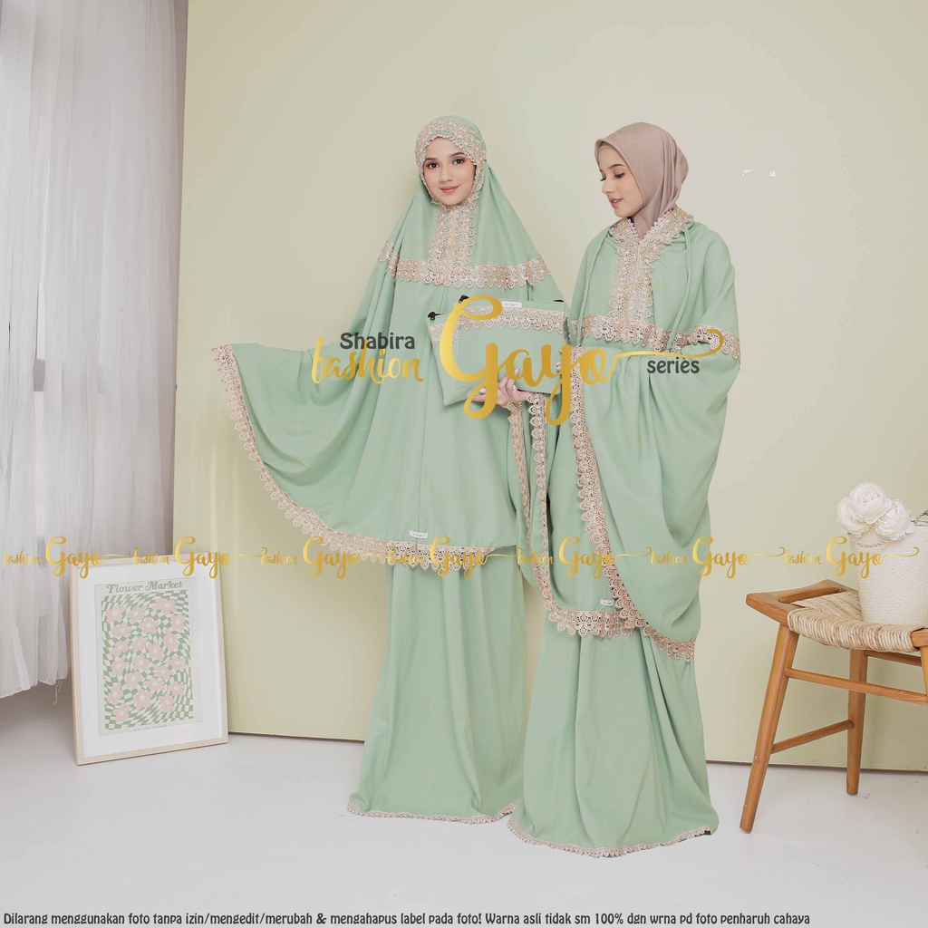 Mukena resleting Dewasa 2in1 Katun Polos renda ShabiraSeries