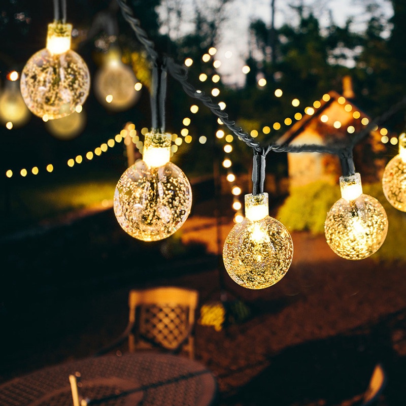 Lampu Hias Bola Kristal Lampu Hias Dekorasi Solar Panel 50 LED 7 Meter &amp; 30 LED 6.5M Lampu LED Tumblr Natal Hias Bulat Dekorasi Model Bola Kelereng Anggur Lampu Hias MALAM ROMANTIS tenaga matahari special Light String Ball String Lights Flash Christmas