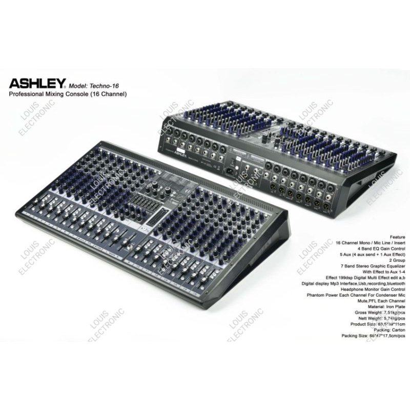 Mixer Audio ASHLEY Techno16 Techno-16 Techno 16 16 Channel ORIGINAL