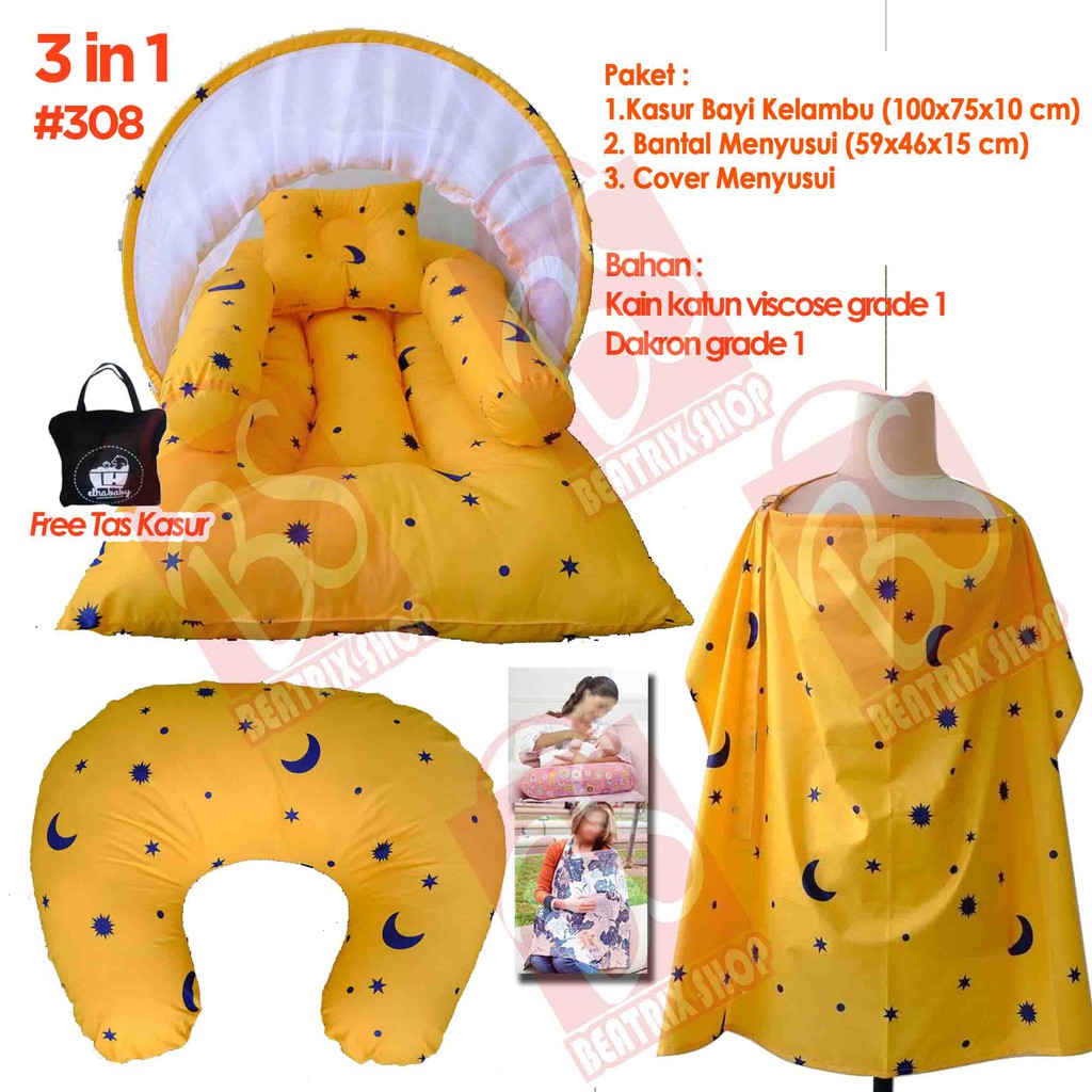 Apron bantal menyusui dan kasur bayi kelambu di jual paket 3 in 1 produk elha baby motif bus tayo