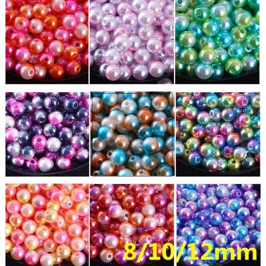 8-12mm Manik-Manik Mutiara Imitasi Bahan Abs Warna Pelangi Untuk Membuat Perhiasan Diy