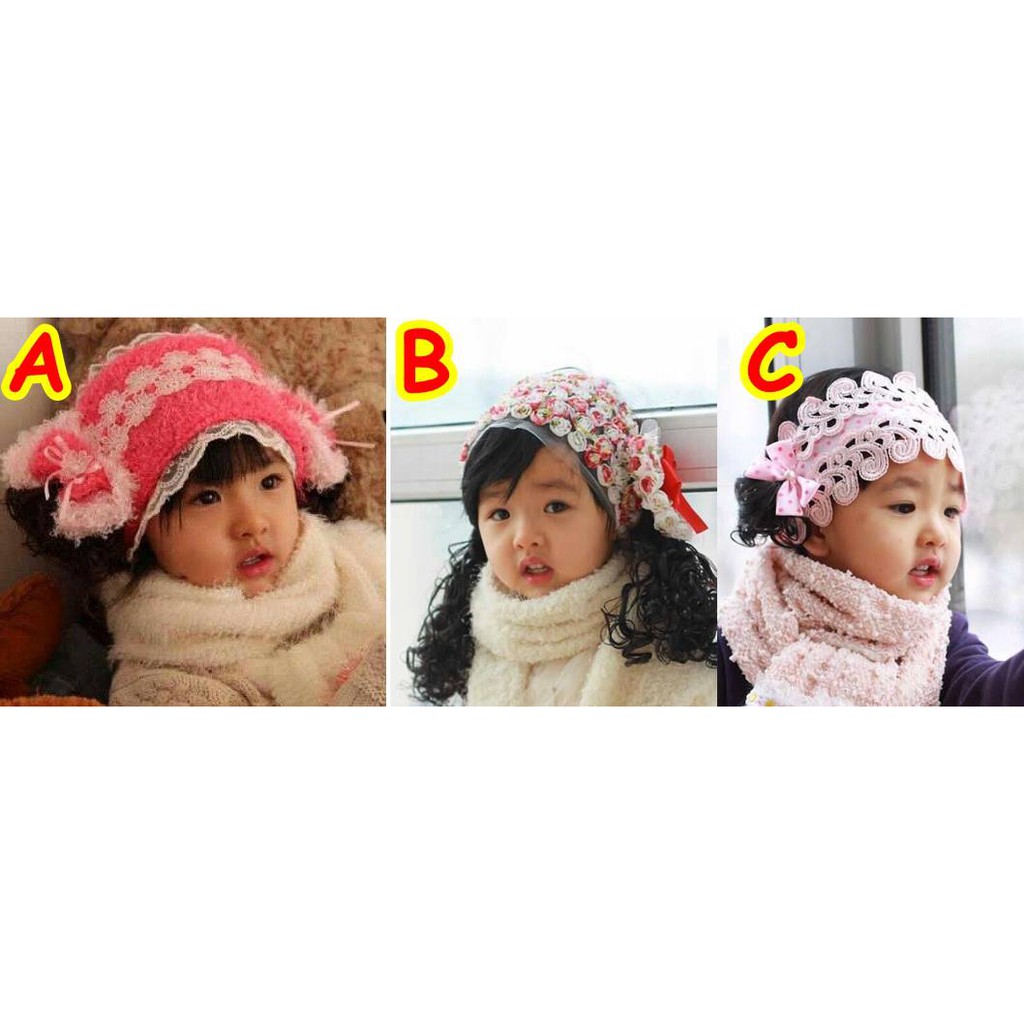 FULL FLOWER KOREAN HEADBAND + WIG BANDANA RAMBUT ANAK