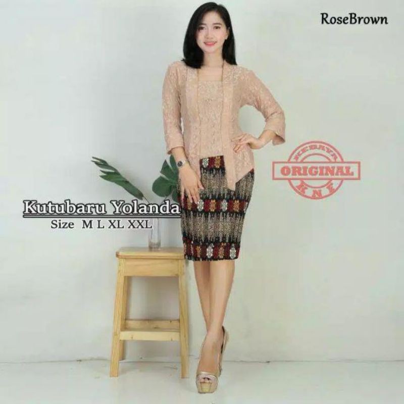 SETELAN KEBAYA KUTUBARU YOLANDA / SET KEBAYA KUTU BARU ROK PENDEK / KEBAYA BRUKAT MODERN