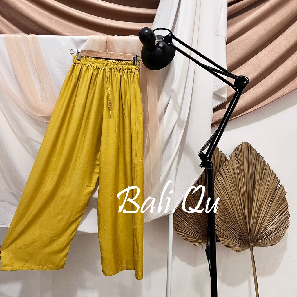 Basic Kulot Panjang Rayon Motif Bali-MUSTARD