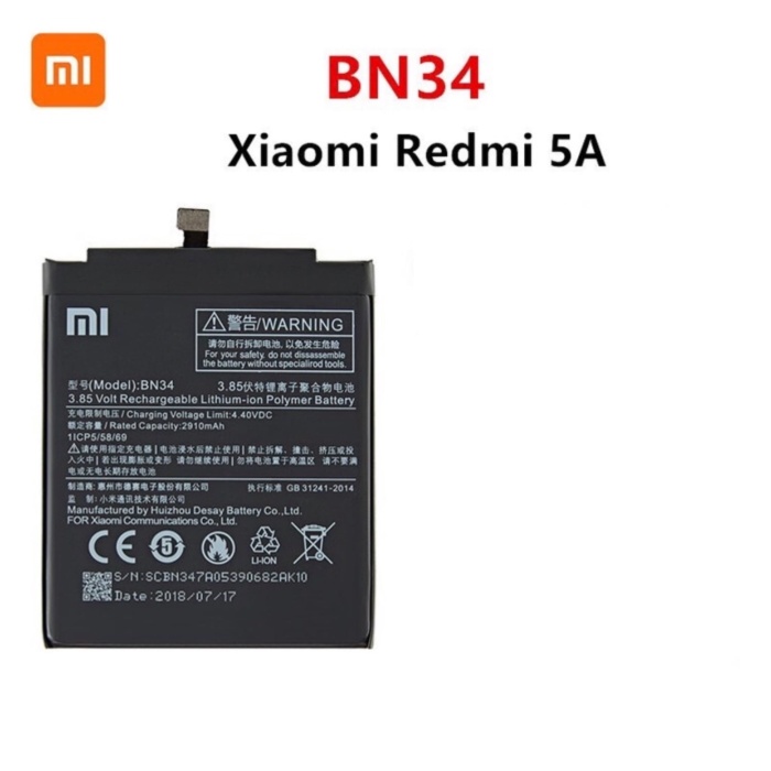 Baterai XIAOMI Redmi 5A BN34 Battery Batrai Batre BN 34 XiaoMi ORIGINAL 99,9