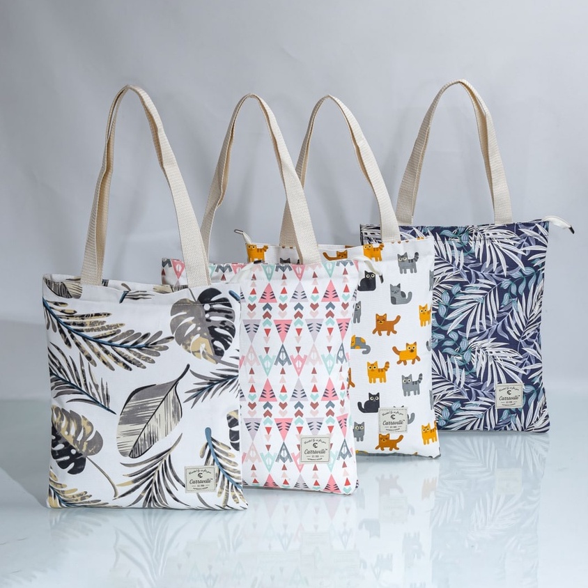 Tote Bag Resleting Wanita Bahan Totebag Kanvas Motif Aesthetic Model Kekinian Bahan Canvas Tebal