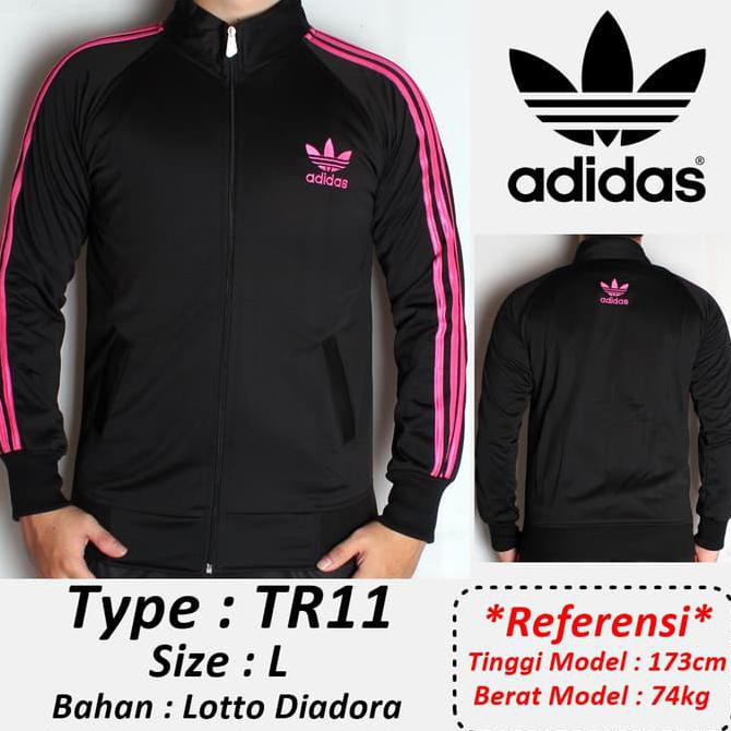 Jaket Adidas Tracktop / Firebirds Non Hoodie Hitam List Pink (Tr11)