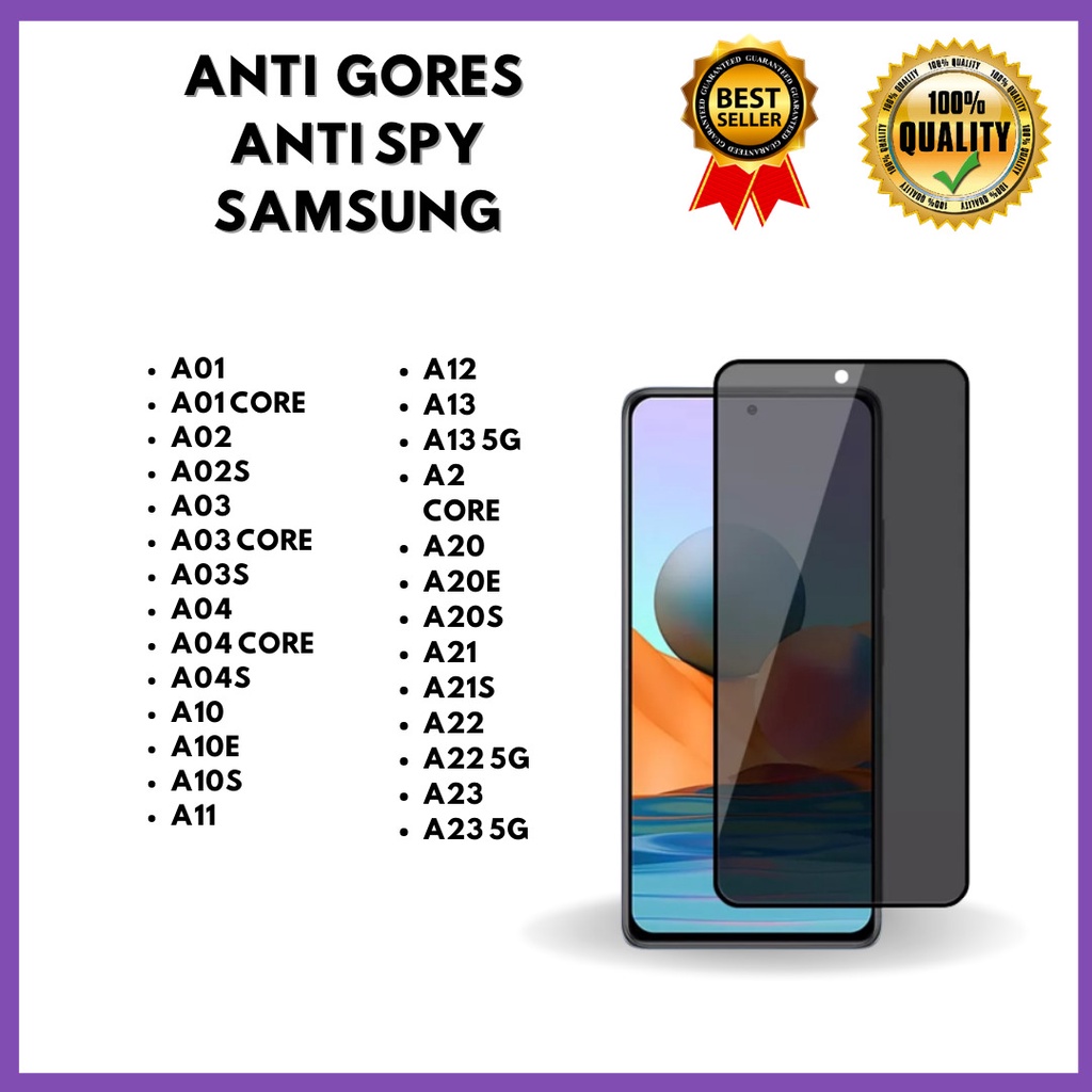 TG ANTI SPY / ANTI PRIVACY -SAMSUNG A01-A01 CORE-A02-A02S-A03-A03 CORE-A03S-A04-A04 CORE-A04S-A10-A10E-A10S-A11-A12-A13-A13 5G-A2 CORE-A20-A20E-A20S-A21-A21S-A22-A22 5G-A23-A23 5G