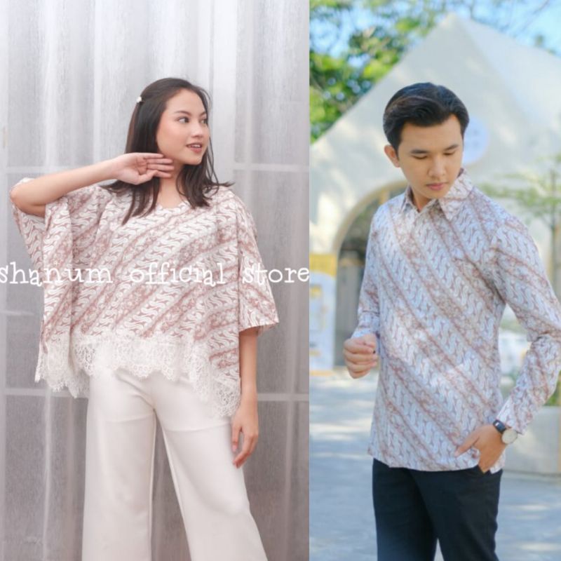 Blus Modern Batwing Batik Brokat Brukat Renda Jumbo Pastel Atasan Batik Soft Pesta Kondangan (PARANG SENO)