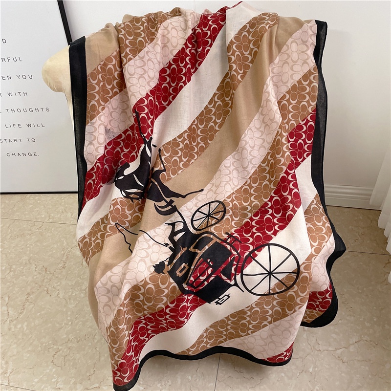 Syal Branded Scarf Mewah Elegant Sutra Hadiah Cewek-Komb.Coklat