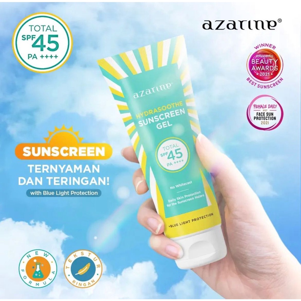 NEW FORMULA Azarine Hydrasoothe Sunscreen Gel SPF45 PA++++ Tabir Surya Sunblock Wajah Sunblok Muka BPOM ORIGINAL Sun Screen Kulit Wajah