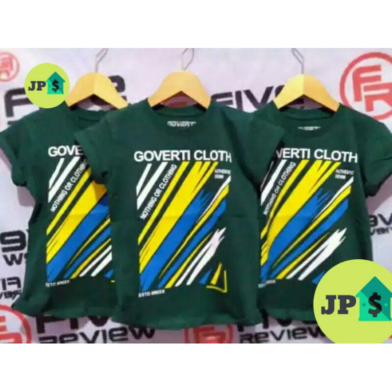 "Baju / Kaos Anak Distro Laki-Laki & Perempuan / GOVERTY BERGARIS GARIS HIJAU"