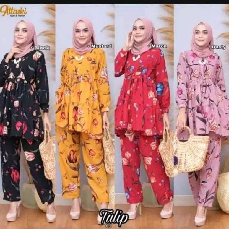 Jual Promo Gratis Ongkir Setcel Wanita Oneset Hyget Busui Motif Setelan Wanita Tulip