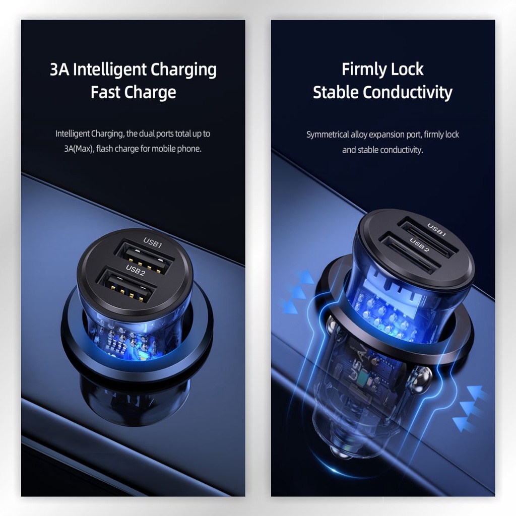 USAMS C31 Car Charger Mini Dual USB Transparent 3A Fast Charge