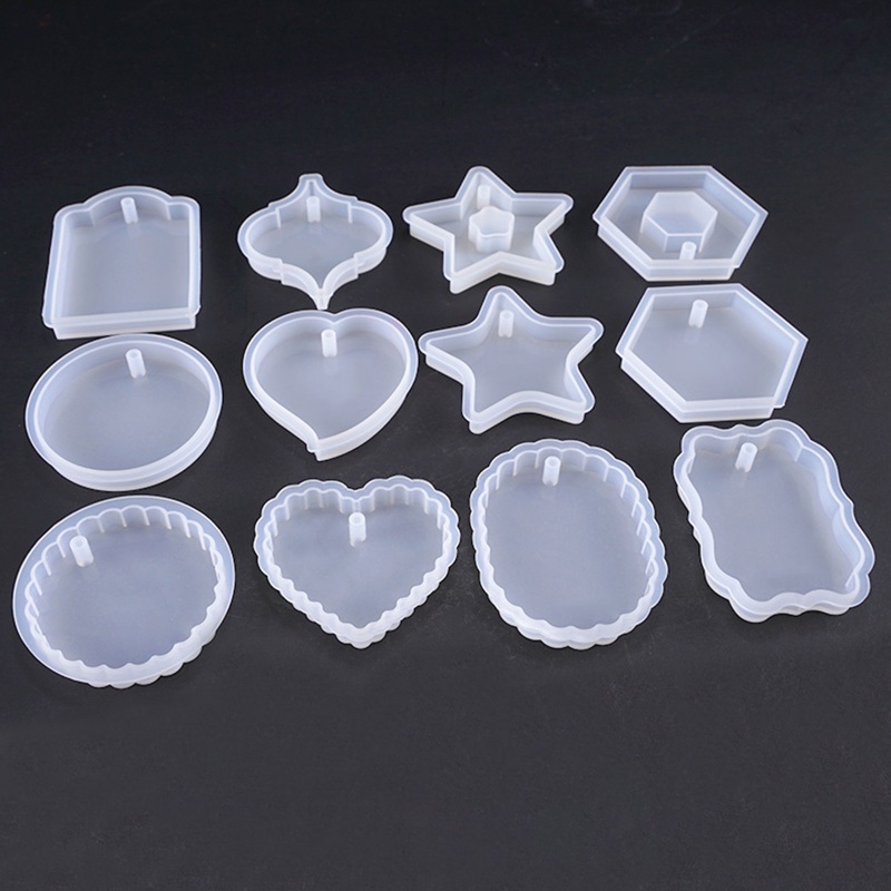 SIY  12Pcs/Set Crystal Epoxy DIY Resin Mold Keychain Geometry Pendant Silicone Mould