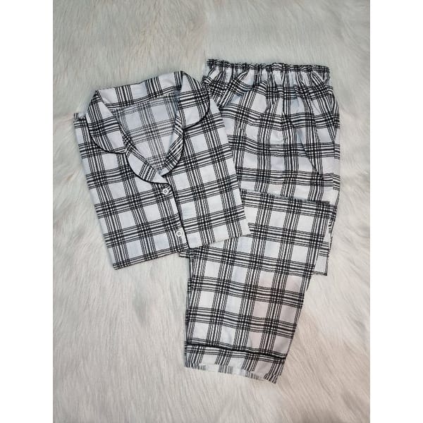 JNV Piyama CP Wanita Motif Kotak 01 - Baju Tidur Lengan Pendek - Katun Premium-4