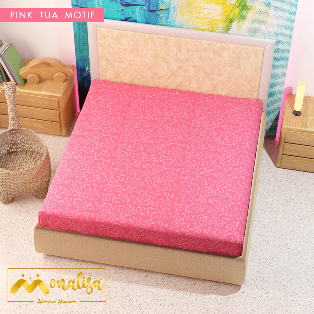 GROSIR SPREI WATERPROOF MONALISA UKURAN 180X200 DAN 160X200 TINGGI 20-pink tua motif