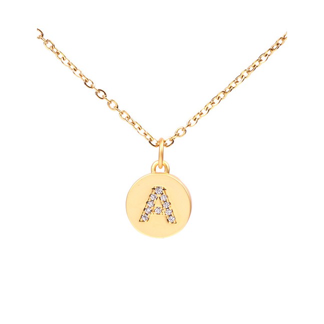 LRC Kalung Fashion Golden Micro-set Zircon Matte English Letter Necklace A-L