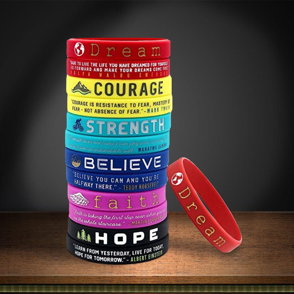 Top Motivational Silicone Wristbands Hope Believe Courage Gelang Inspiratif