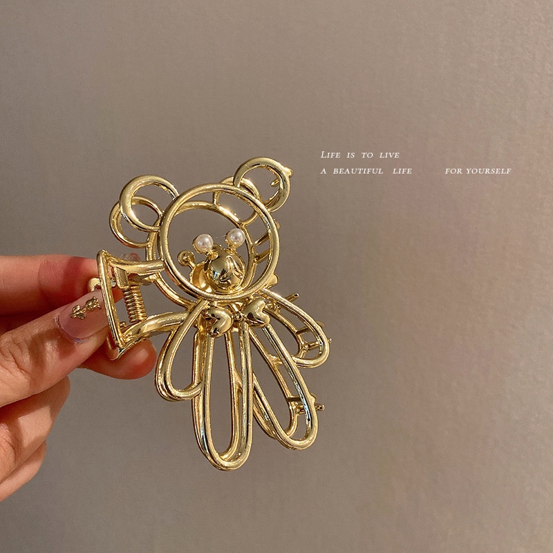 Bear metal clip headdress hair clip female summer head shark clip large hair clip hairpin net red hair volume