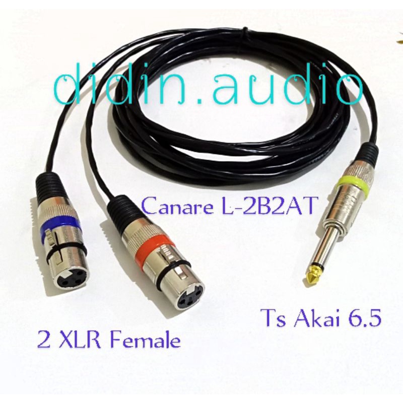 Kabel Splitter Audio Jack Ts Akai 6.5 Mono Male To 2 XLR pin 3 Female  0.5 Meter