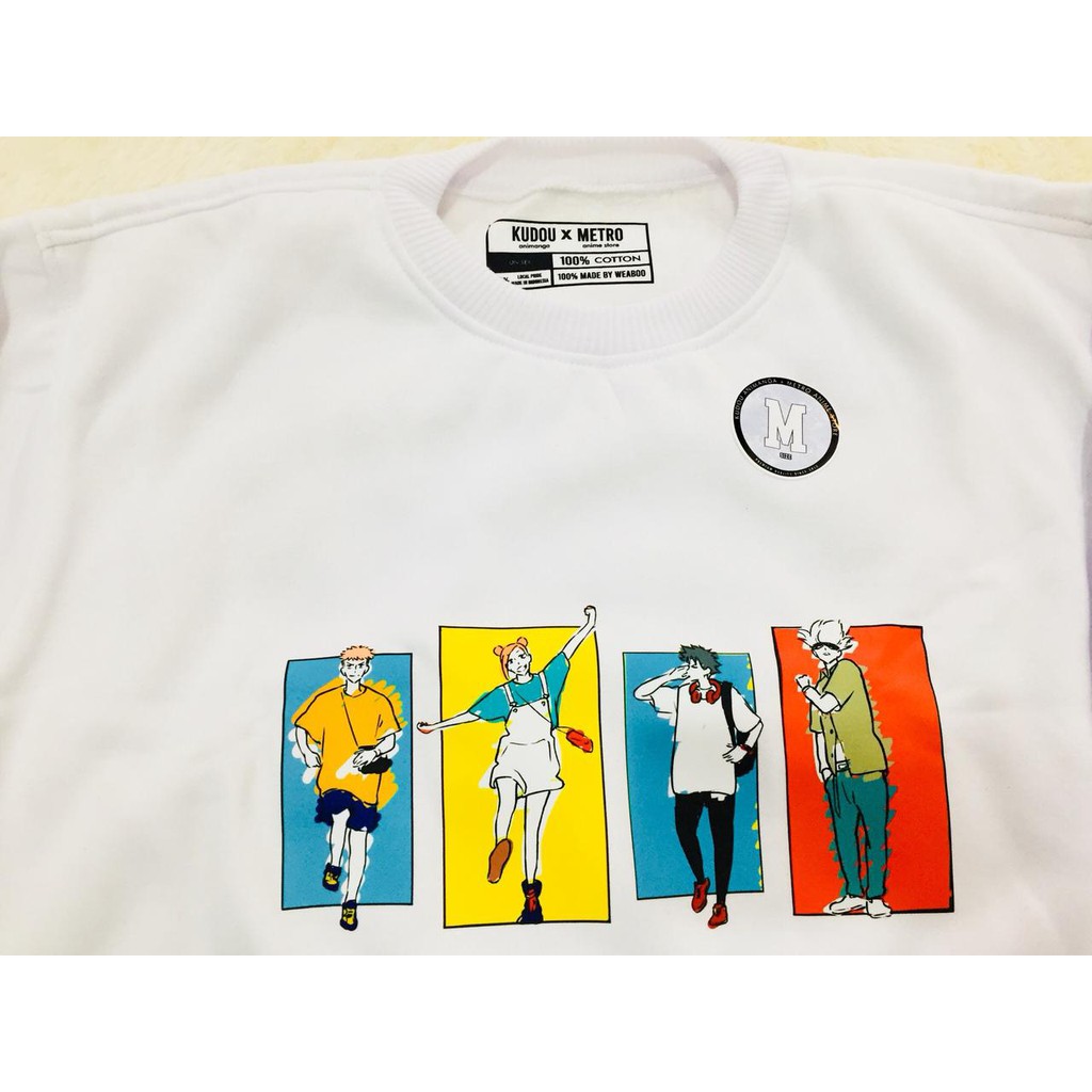 Crewneck Putih Jujutsu Kaisen Gojo Satoru, Yuji Itadori, Megumi Fushiguro, Nobara Kugisaki Character