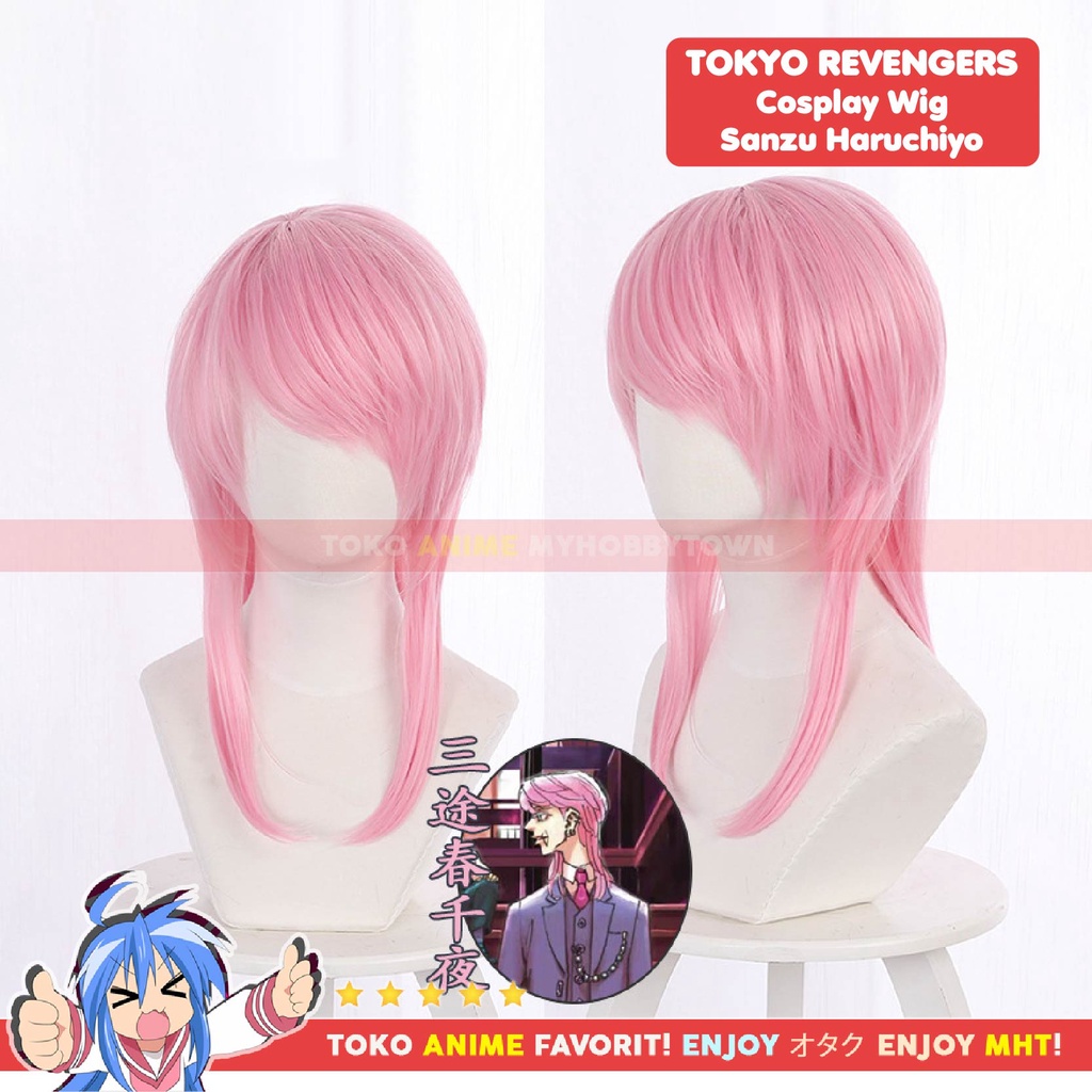 Wig Cosplay Anime Tokyo Revengers : Sanzu Haruchiyo Adult Bonten Pink - Rambut Palsu