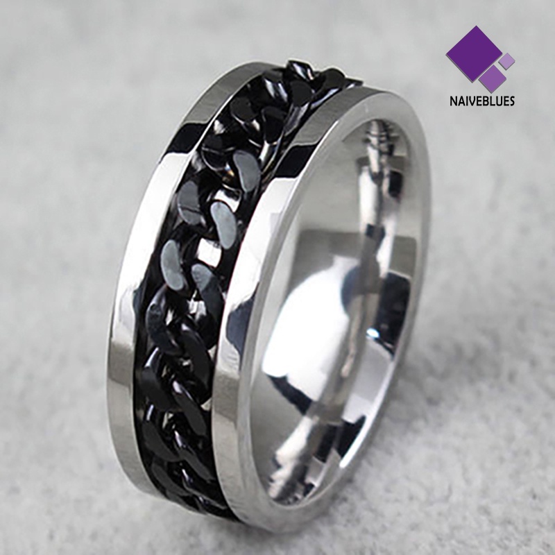 Naiveblue Cincin Rantai Stainless Steel Gaya Punk Untuk Pria / Wanita