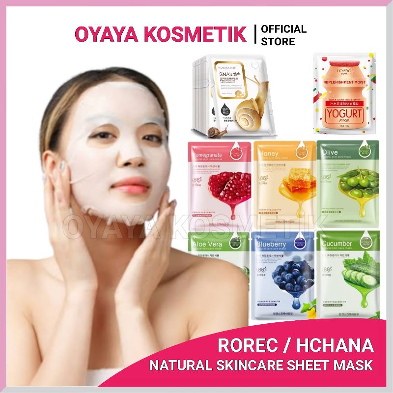 Rorec Hchana Sheet Mask Natural Skin Care Masker Wajah Hchana Kecantikan Kaya Manfaat Masker Topeng HONEY BLUEBERRY CUCUMBER  ALOE VERA OLIVE POMEGRANATE YOGURT SNail Berkualitas OYAYA KOSMETIK PEKANBARU RIAU