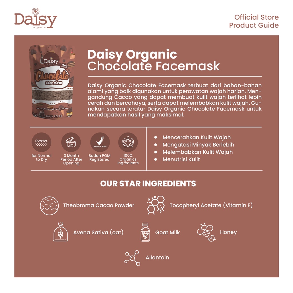 Daisy Organic Chocolate Facemask Face Mask Masker BPOM Original