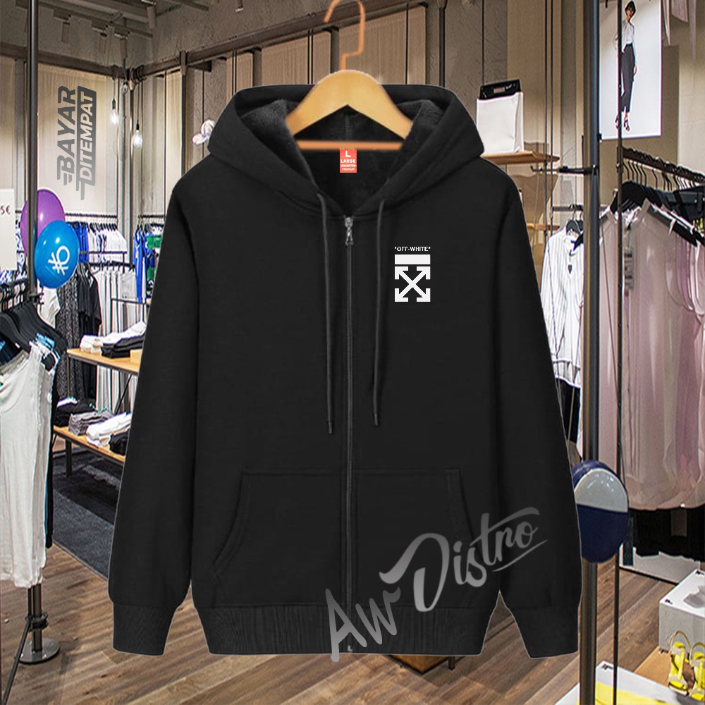 COD Jaket Distro 0ff White Putih Premium Quality Sweater Tulisan Jaket Kata-Kata Hoodie Sablon