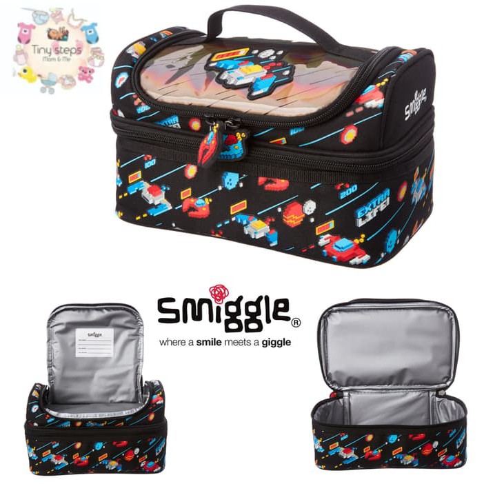 Smiggle Faves Double Decker Lunch Box - black robbot