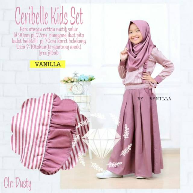 Ceribelle setelan anak celana atasan free hijab kekinian elegan setelan anak perempuan gamis anak