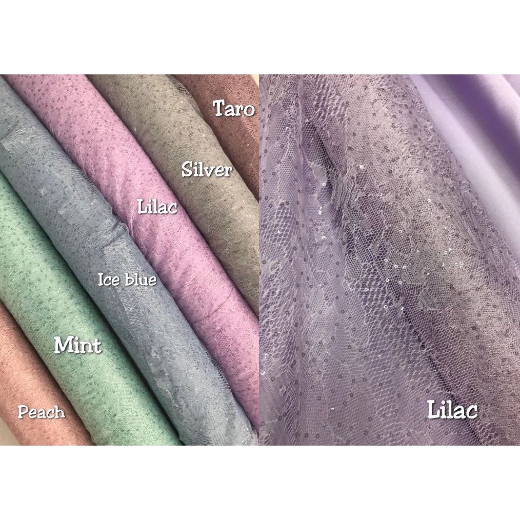 Kain Tile Akar Padi Mutiara Glitter Bahan Brukat Brokat Chantilly Tulle Bordir Meteran