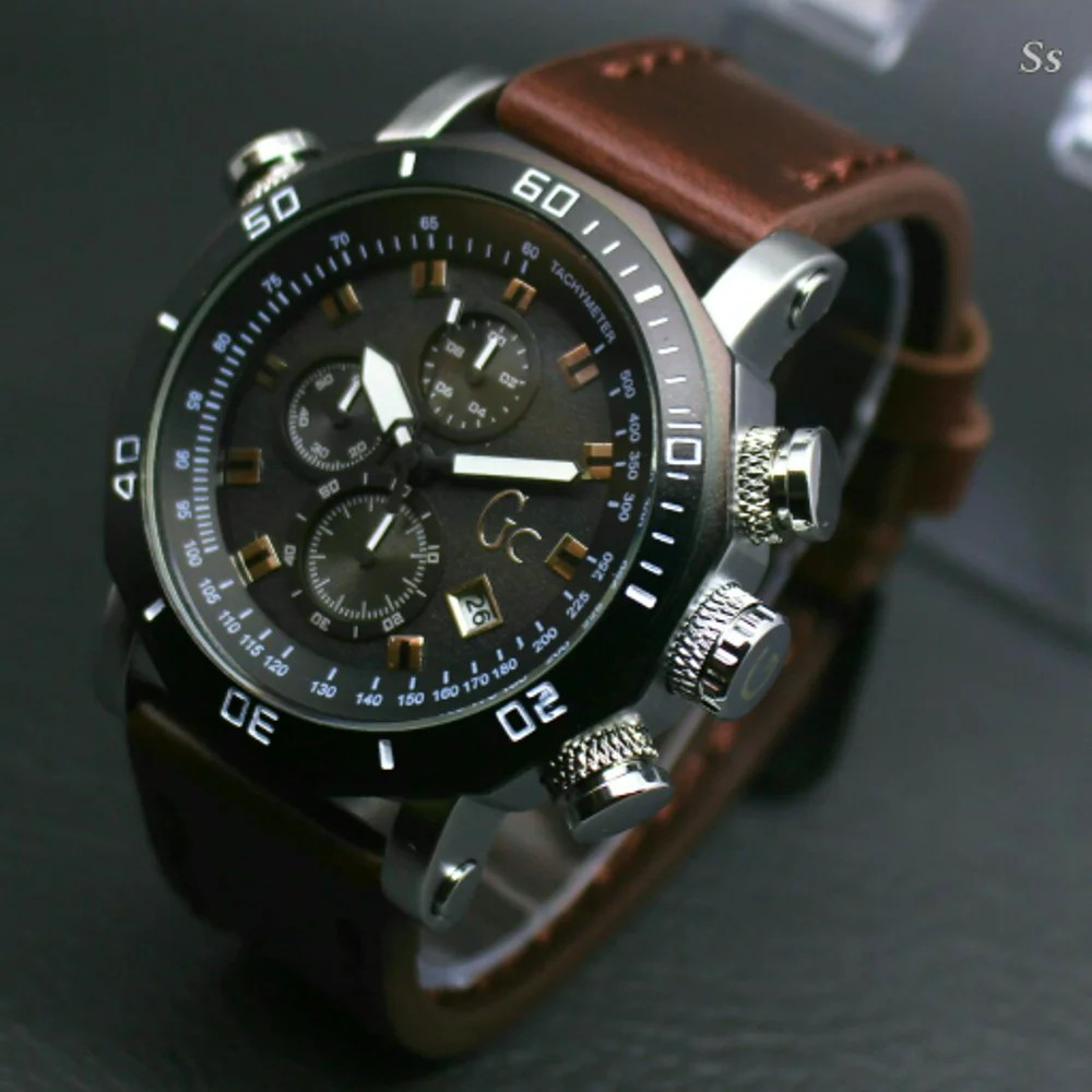 Jam Tangan Pria Gc Chrono Led Black Silver
