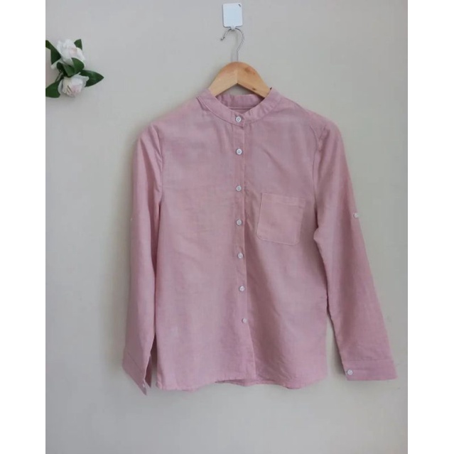 (UNIQLO, H&M, ZARA)ATASAN KEMEJA KOREAN SHIRT POLYESTER PINK SALEM