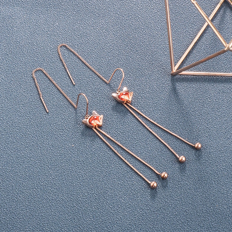 Anting ruba merah juntai bola korea fashion titanium anti karat - ercassia