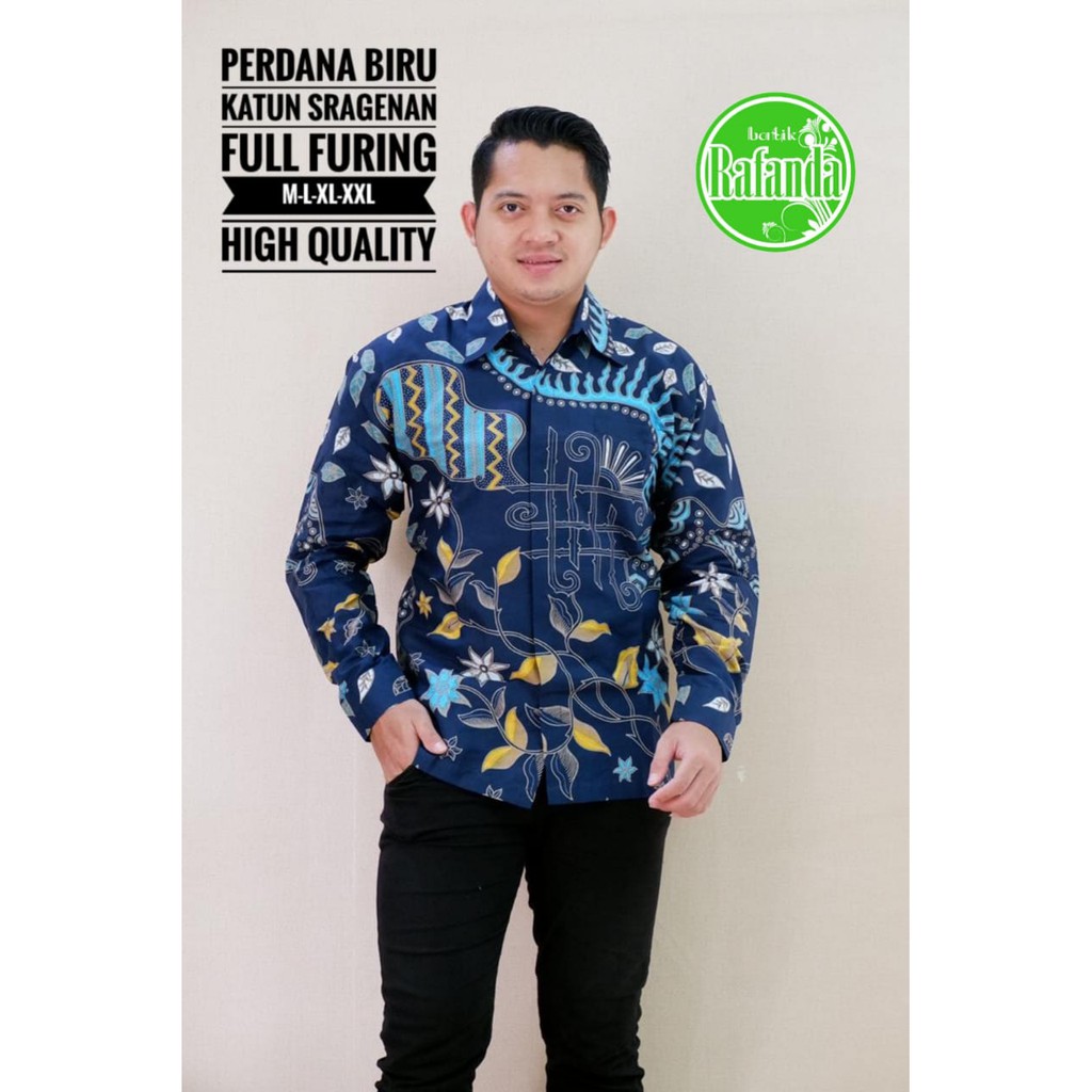 PERDANA BIRU RAFANDA BATIKSOLOAMANAH BAJU KEMEJA BATIK SOLO PRIA LENGAN PANJANG PENDEK LAPIS FURING ATASAN BATIK PREMIUM MODERN KATUN HALUS PUSAKA BIRU GELEMBUNG SEKTI BANGAU KUNING MOZAIS MERAK PINK BANGAU WARNA GURDO EMAS TRESNO KARISMA MERAH ALBANI KLA