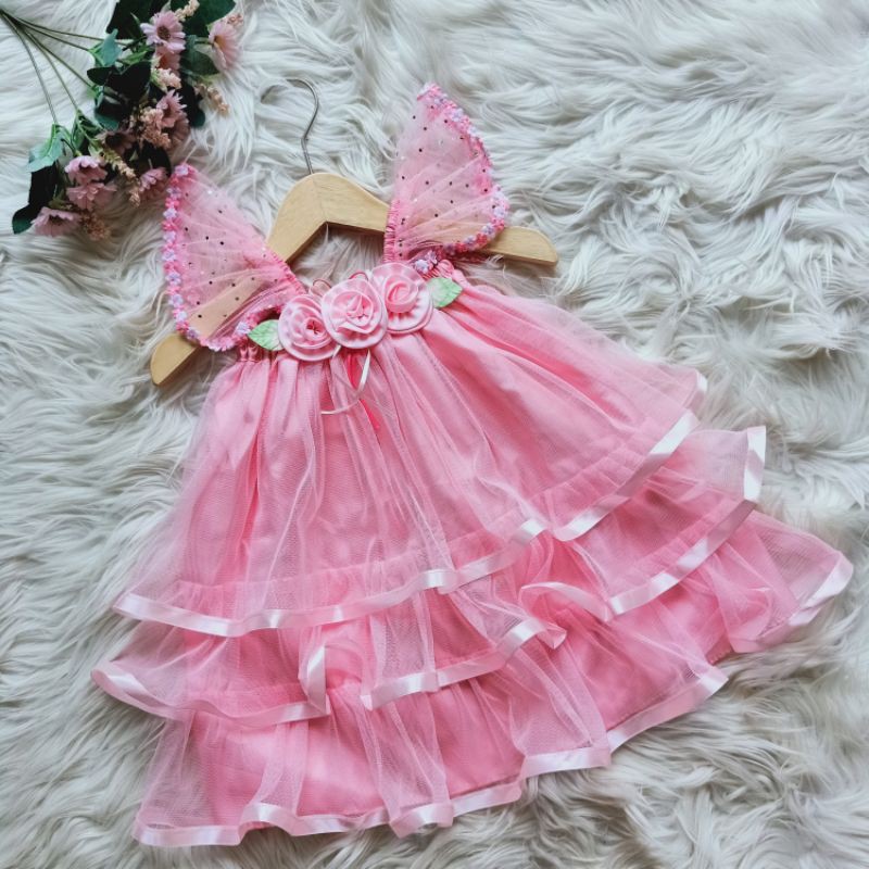 A8 dress pesta anak / gaun anak bayi / baju pesta anak 6 - 12 bulan-Pink