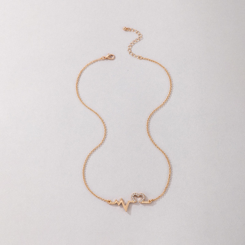 Kalung Rantai Klavikula Bentuk Hati Electrocardiogram Bahan Alloy Aksen Berlian