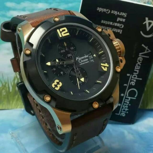 JAM TANGAN PRIA ALEXANDRE CHRISTIE BLACK ROSEGOLD AC 6295 ORIGINAL