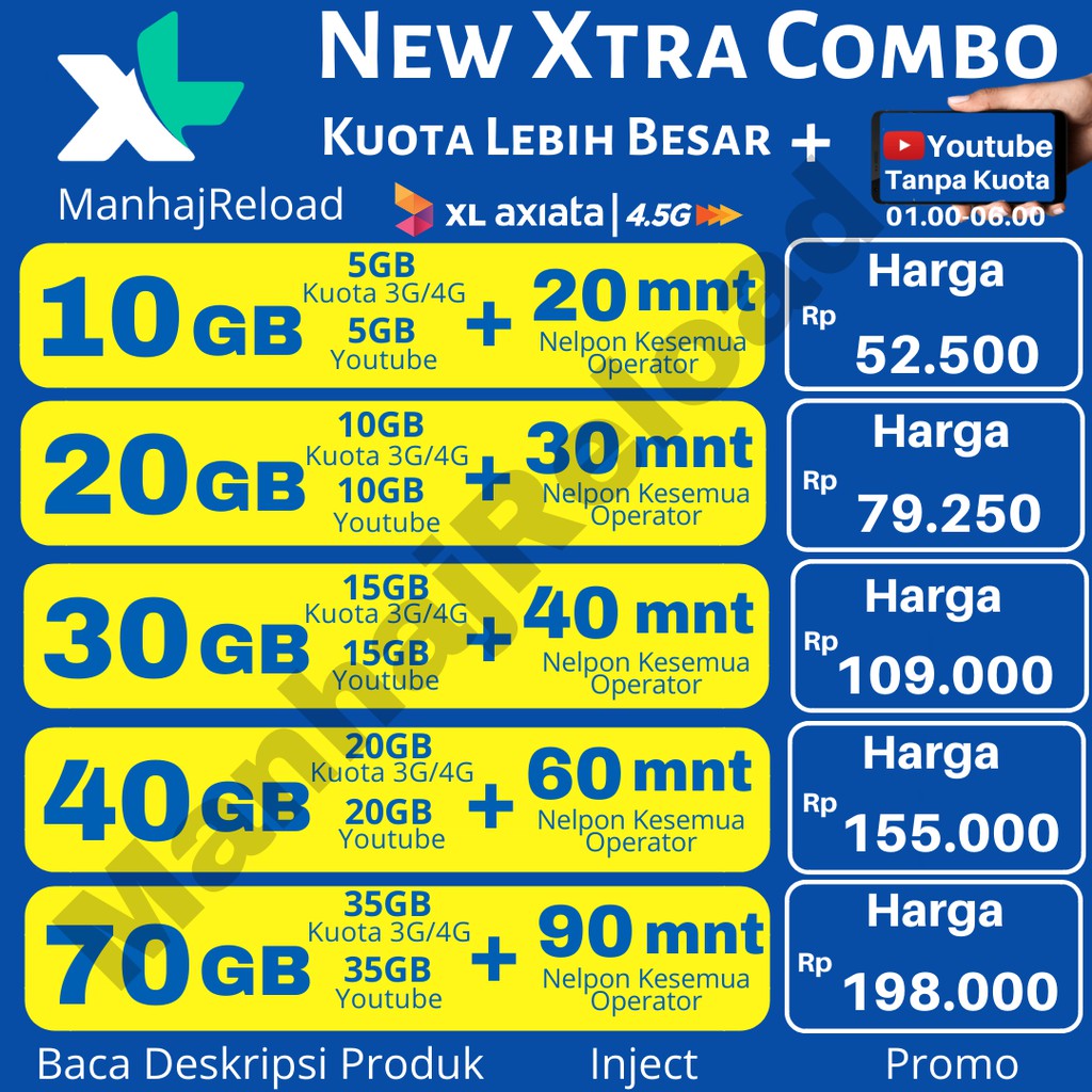 MURAH KUOTA XL XTRA COMBO, VIP 10GB 20GB 30GB 40GB 70GB ...