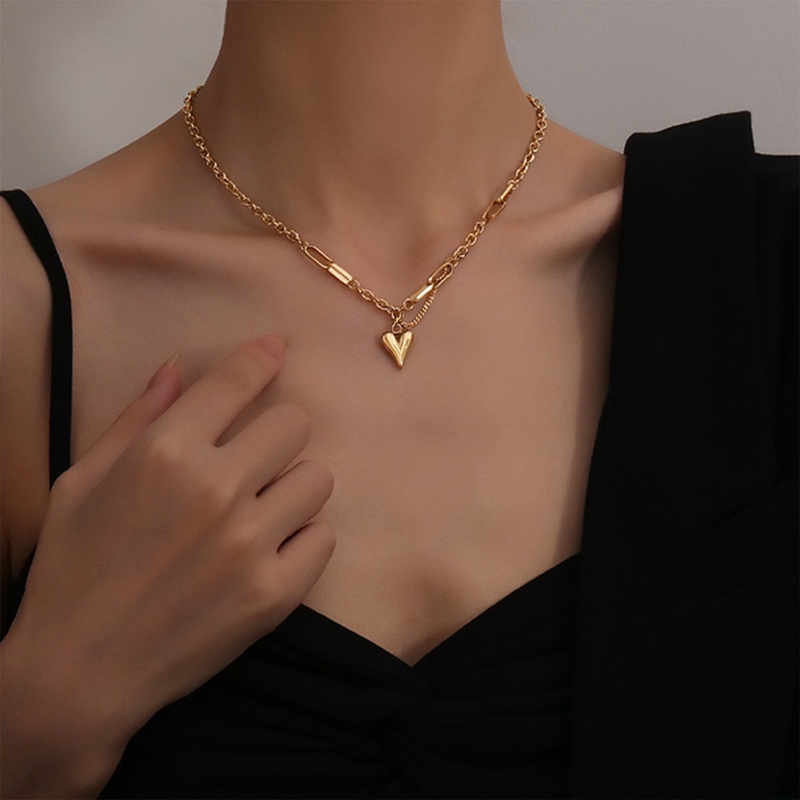 Kalung Rantai Klavikula Bahan Stainless Steel Warna Emas Untuk Wanita