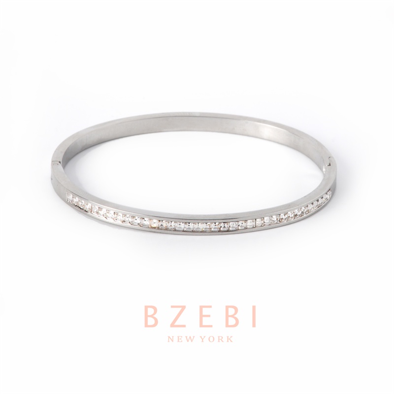 Bzebi Gelang Bangle Titanium Steel Lapis Emas 18k Hias Berlian Imitasi Gaya Korea 596b