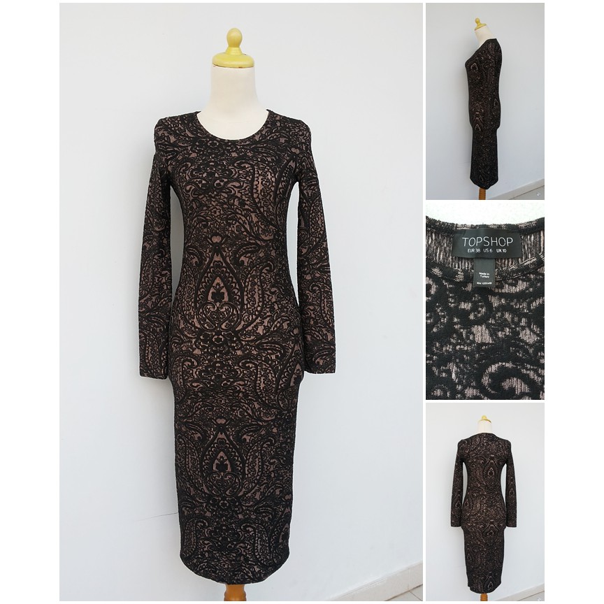 Preloved Topshop Dress Bodycon Long Sleeves Black