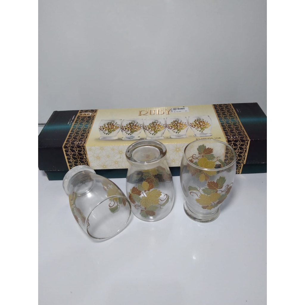GELAS TEH KACA MOTIF PRINTING / GELAS JUICE KACA / GELAS KACA SET 220 ML - RUBY