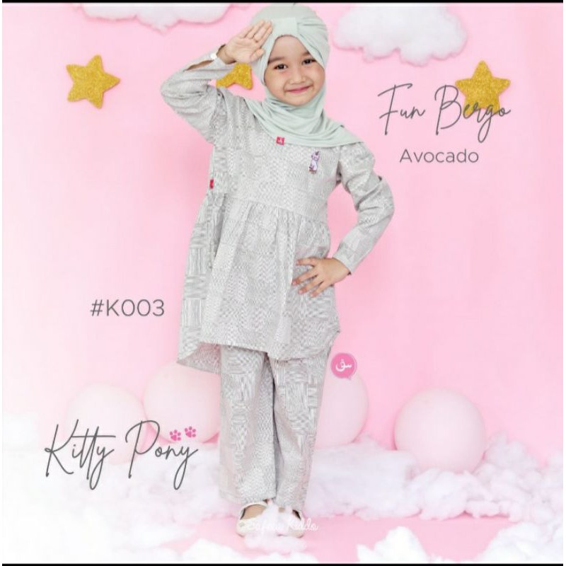 Setelan tunik anak lebaran kitty pony by safeea kiddo