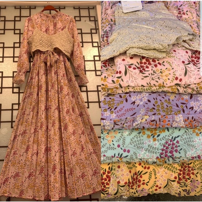 Gamis Ceruti Ceruty Sruty Sruti Bunga Rompi Premium Wanita Perempuan Cewek