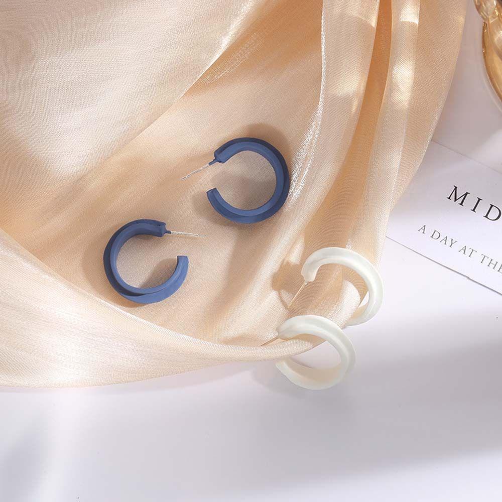 Mxbeauty Anting Hoop Geometris Warna Putih Gaya Korea Untuk Wanita