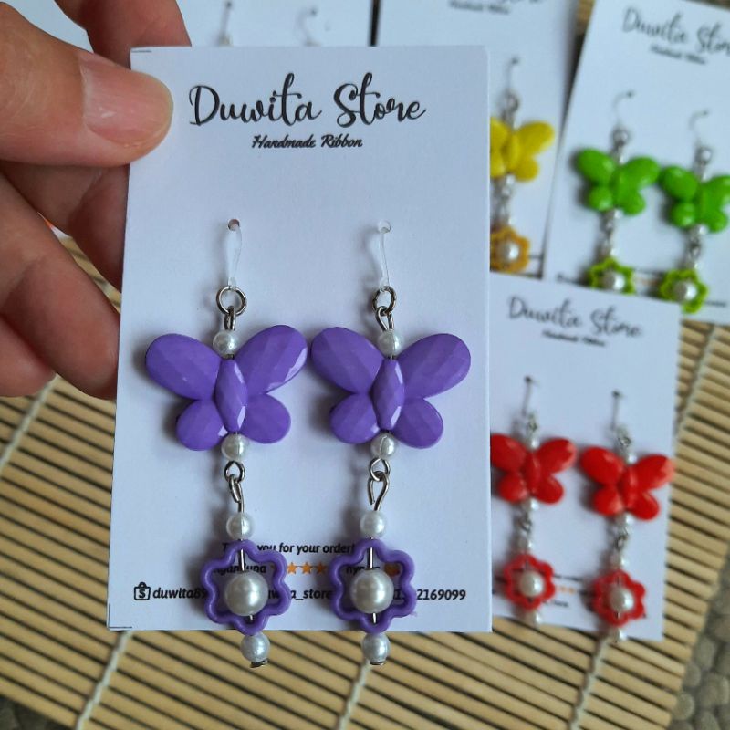 HANDMADE ANTING DEWASA KAITAN PLASTIK MOTIF KUPU2 PANJANG